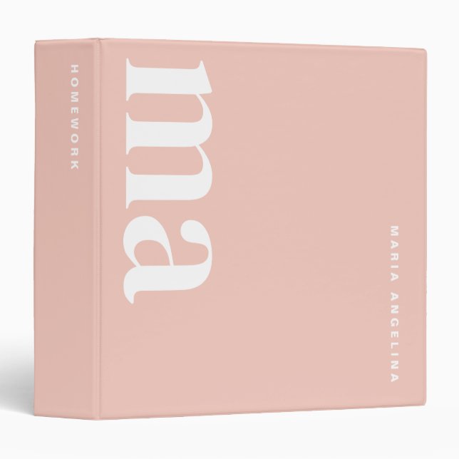 Cute Simple Pink School Monogram Name Binder (Front/Spine)