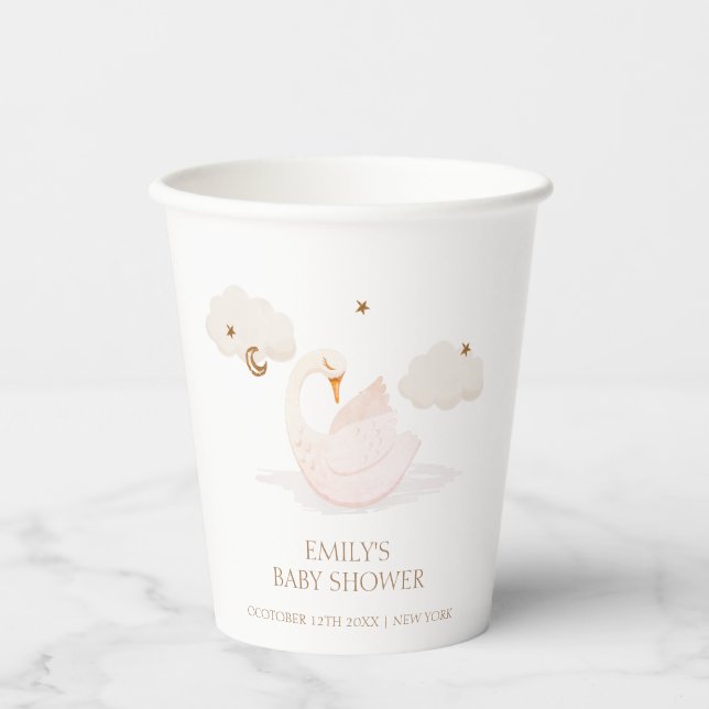 Cute Simple Princess Swan Moon Star Baby Shower Paper Cups (Front)