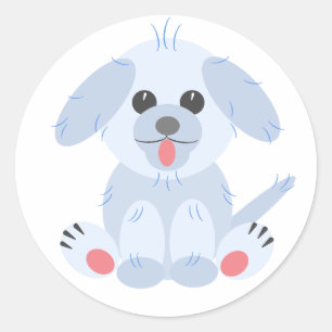 Cute Simple Puppy Dog Pink Pastel Grey Cartoon Classic Round Sticker