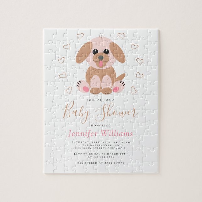 Cute Simple Puppy Personalized Baby Shower Jigsaw Puzzle (Vertical)