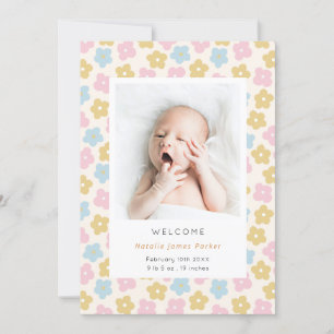 Cute Simple Rainbow Floral Watercolor Birth Announcement