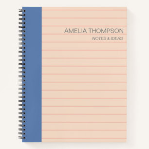 Cute Simple School Lines Blush Blue Personalized Notebook