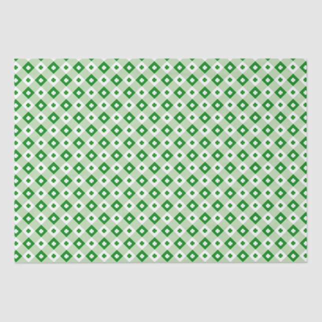 Cute Simple St Patrick's Lucky Clover Green Plaid Tissue Paper (Front)