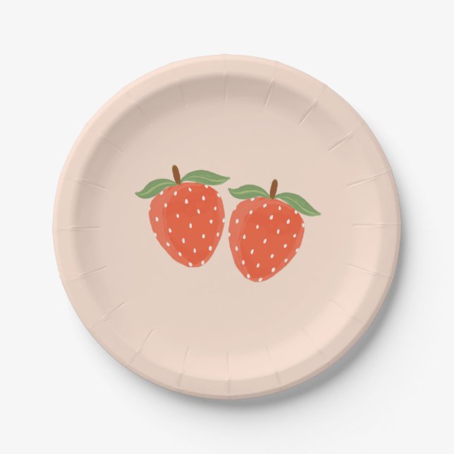 Cute Simple Strawberry Paper Plate | 1st Birthday  (Front)