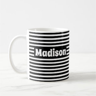 Cute Simple Stripes Black and White Custom Name Coffee Mug