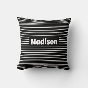 Cute Simple Stripes Black and White Custom Name Throw Pillow