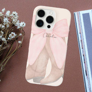 Cute Simple Trendy Pink Bow & Boots Aesthetic iPhone 16 Pro Case