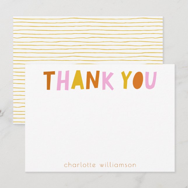 Cute Simple Typography in Pink Personalized Thank You Card (Front/Back)