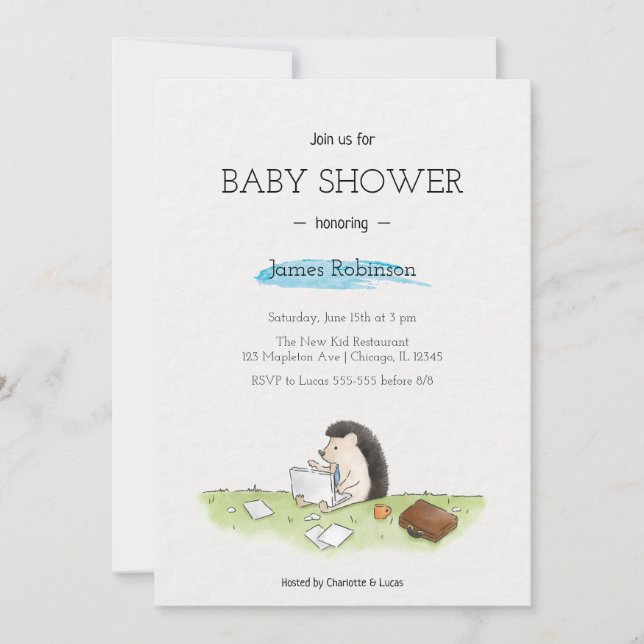 Cute Simple Watercolor for Baby Boy Invitation   (Front)