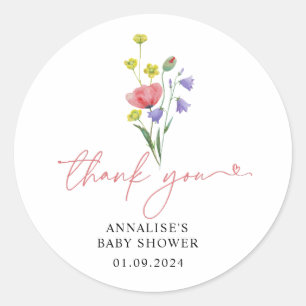 Cute Simple Watercolor Wildflower Baby Shower  Classic Round Sticker
