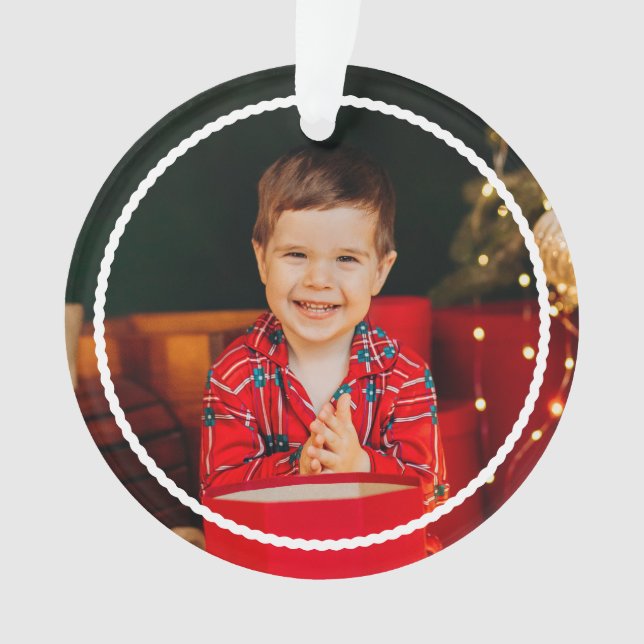 Cute simple wavy outline personalized red photo  ornament (Front)