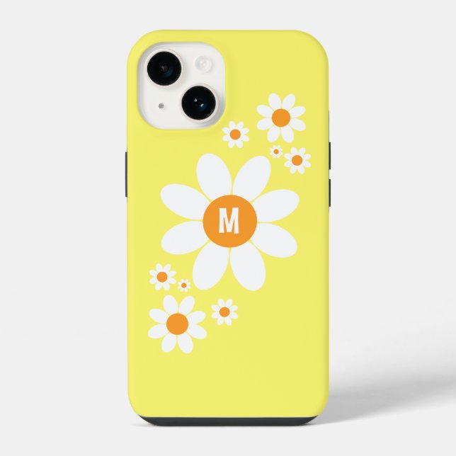 Cute Simple White Daisy Design Soft Yellow Initial iPhone Case (Back)