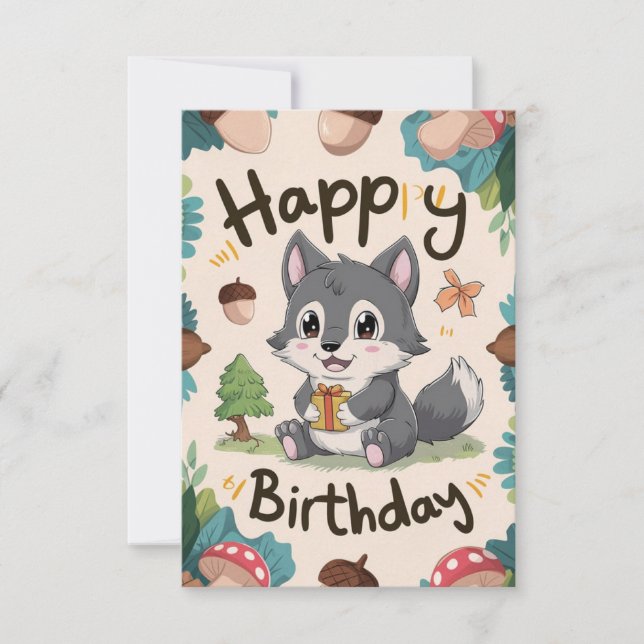 Cute Simple Wolf Digital Birthday Card (Front)