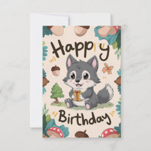 Cute Simple Wolf Digital Birthday Card