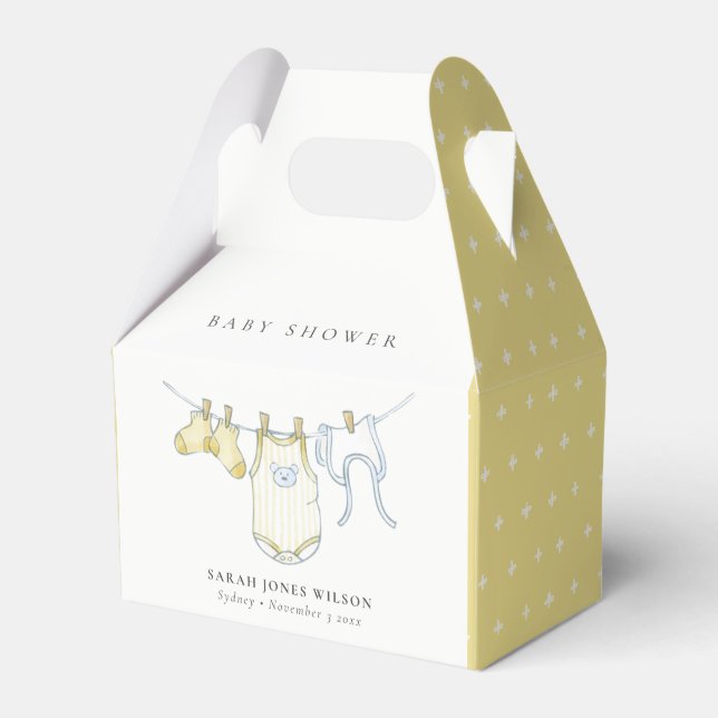 Cute Simple Yellow Baby Clothesline Baby Shower Favor Box (Front Side)
