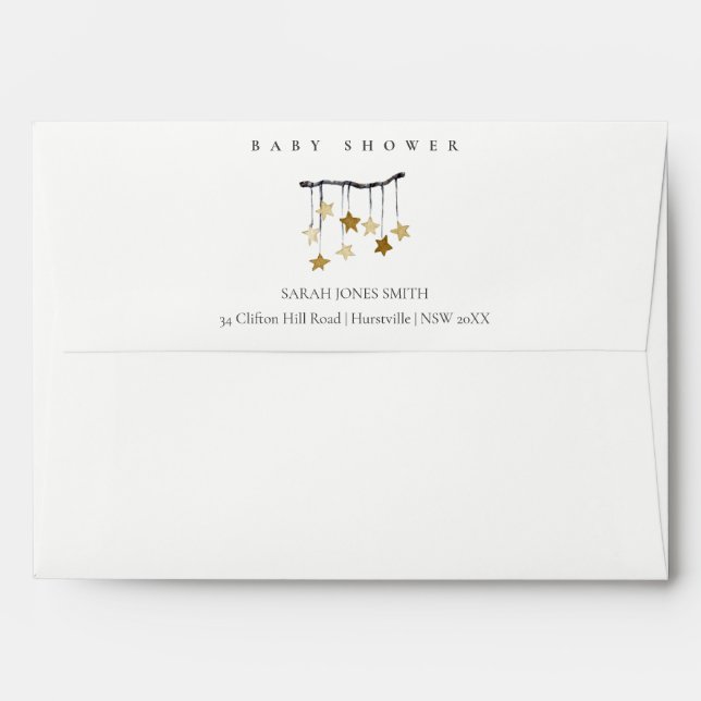 Cute Simple Yellow Neutral Star Mobile Baby Shower Envelope (Back (Top Flap))