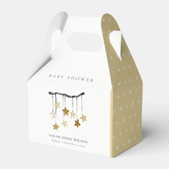Cute Simple Yellow Neutral Star Mobile Baby Shower Favor Box (Front Side)