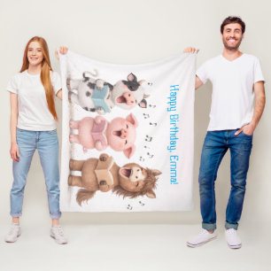 Cute Singing Animals - Cow Pig Pony Fleece Blanket