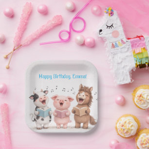 Cute Singing Animals - Cow Pig Pony Paper Plate