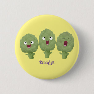 Cute singing artichokes vegetable cartoon 2 inch round button