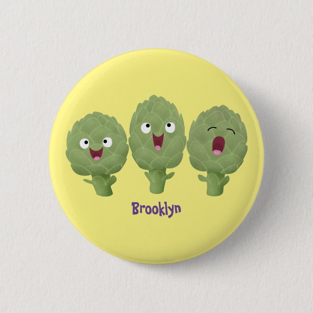 Cute singing artichokes vegetable cartoon 2 inch round button (Front)