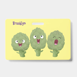 Cute singing artichokes vegetable cartoon badge