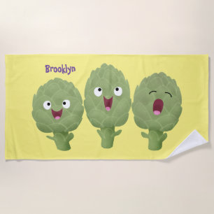 Cute singing artichokes vegetable cartoon beach towel