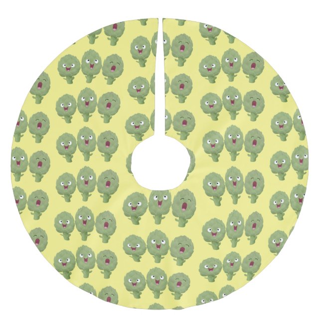 Cute singing artichokes vegetable cartoon  brushed polyester tree skirt (Front)