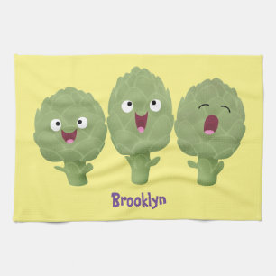 Cute singing artichokes vegetable cartoon kitchen towel