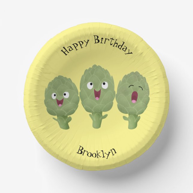 Cute singing artichokes vegetable cartoon paper plate (Front)