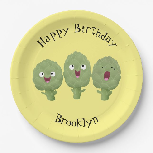 Cute singing artichokes vegetable cartoon paper plate (Front)