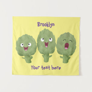 Cute singing artichokes vegetable cartoon tapestry