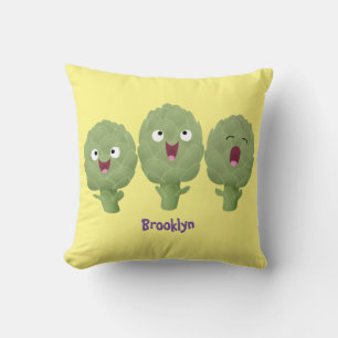 Cute singing artichokes vegetable cartoon throw pillow