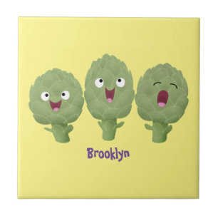 Cute singing artichokes vegetable cartoon tile