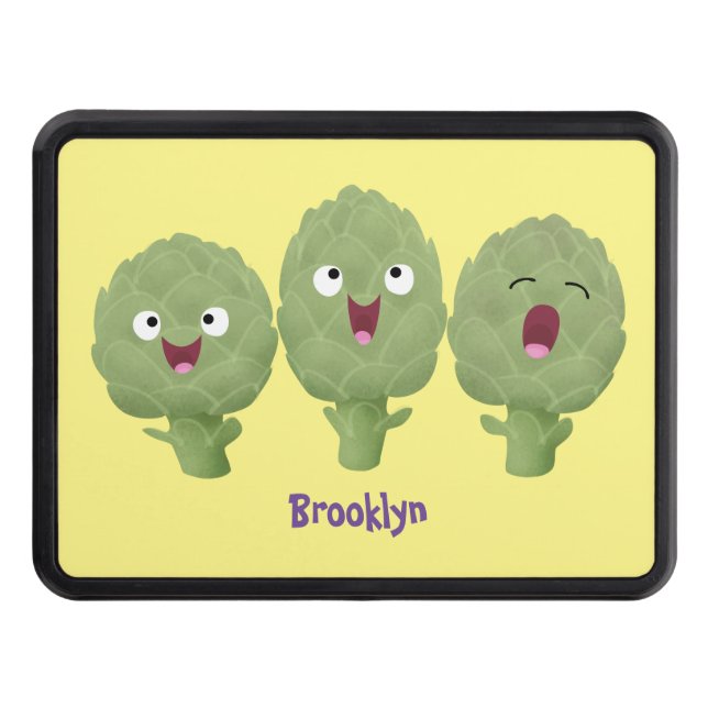 Cute singing artichokes vegetable cartoon  trailer hitch cover (Front)