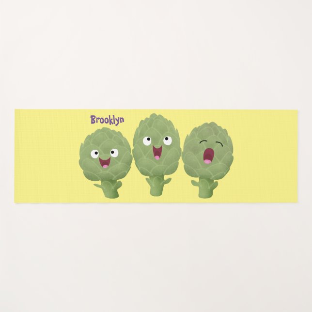 Cute singing artichokes vegetable cartoon yoga mat (Front (Horizontal))