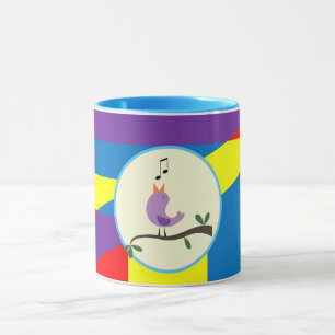 Cute Singing Bird Abstract Colour Label Art Mug