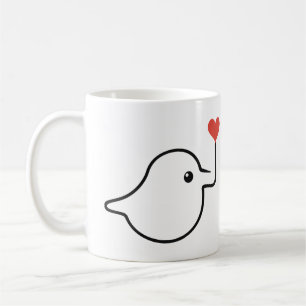 Cute Singing Bird One Line Art with Red Heart Coffee Mug