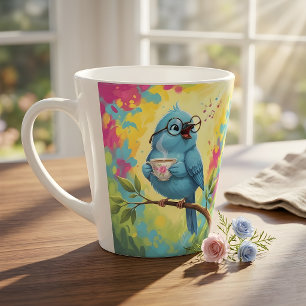 Cute Singing Blue Bird Latte Mug