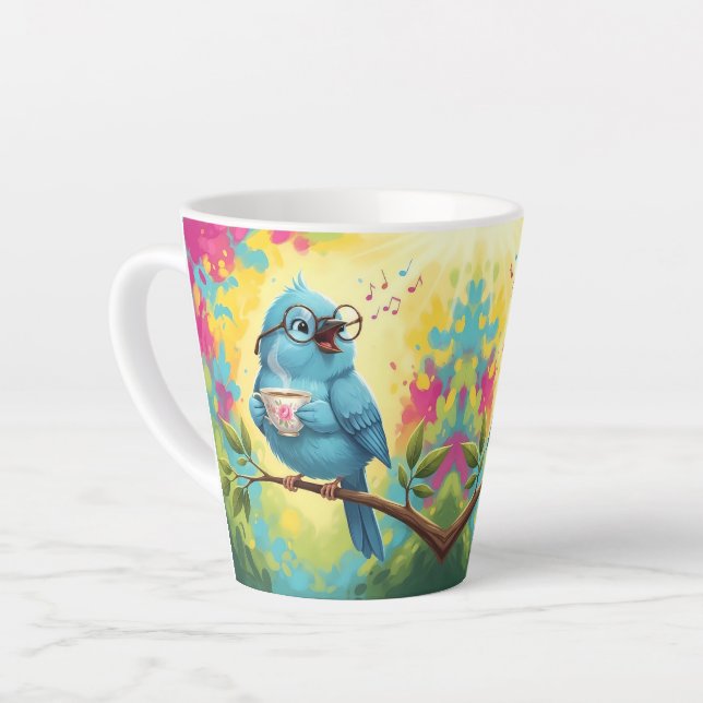   Cute Singing Blue Bird Latte Mug (Left Angle)