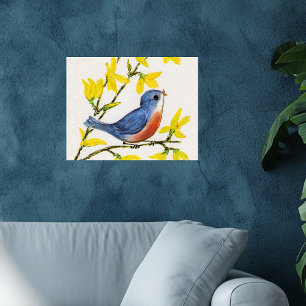 Cute Singing Blue Bird Tree Poster