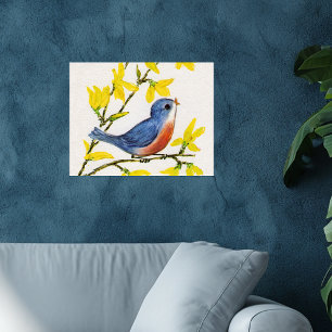 Cute Singing Blue Bird Tree Poster