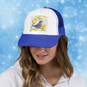 Cute Singing Blue Bird Tree Trucker Hat