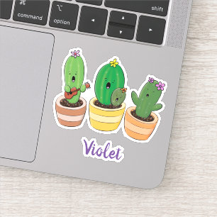 Cute singing cactus trio cartoon illustration