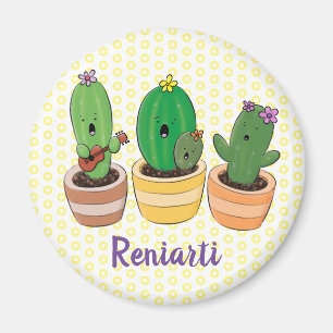Cute singing cactus trio cartoon illustration magnet
