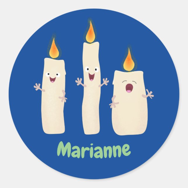 Cute singing candle trio cartoon classic round sticker (Front)
