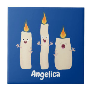 Cute singing candle trio cartoon tile