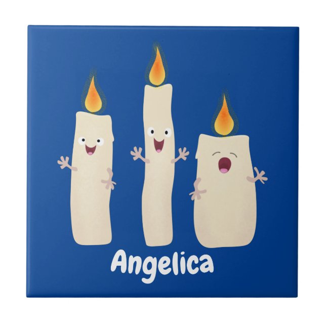 Cute singing candle trio cartoon tile (Front)