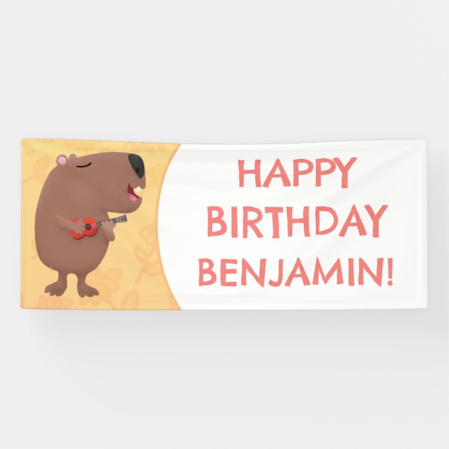 Cute singing capybara personalised birthday banner (Horizontal)