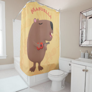 Cute singing capybara ukulele cartoon illustration